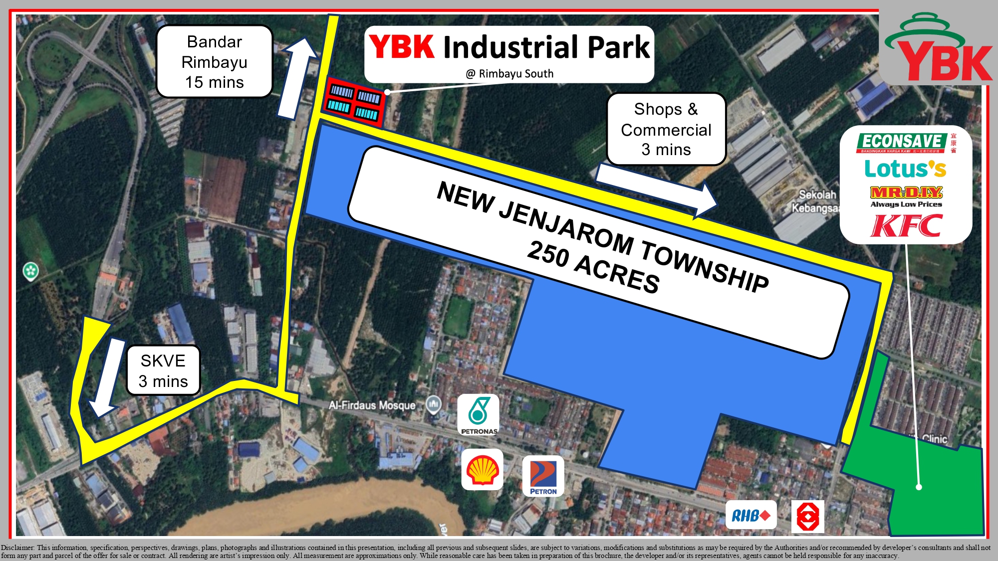 YBK Industrial Park @ Rimbayu South bird's eye view map with highway connectivity and nearby amenities